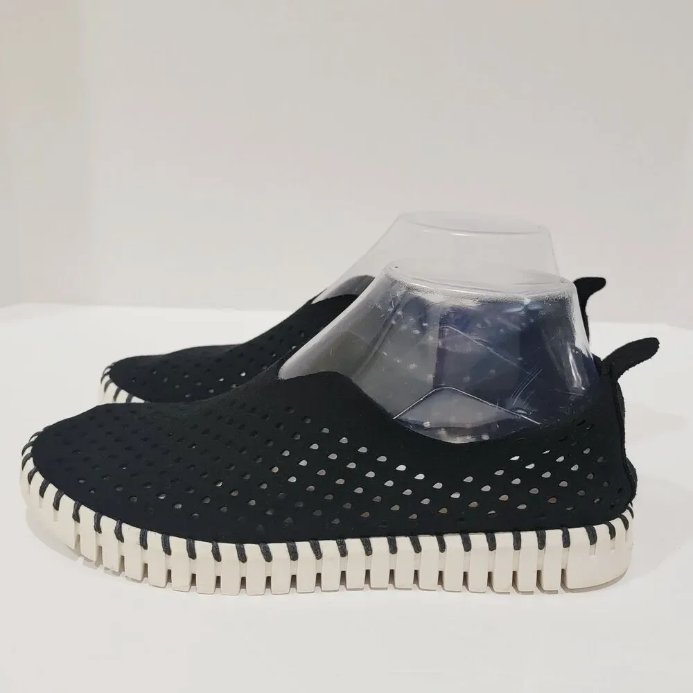 Ilse Jacobsen Tulip Slip On Shoes Womens Sz 36 US 6 Black White Perforated Flats